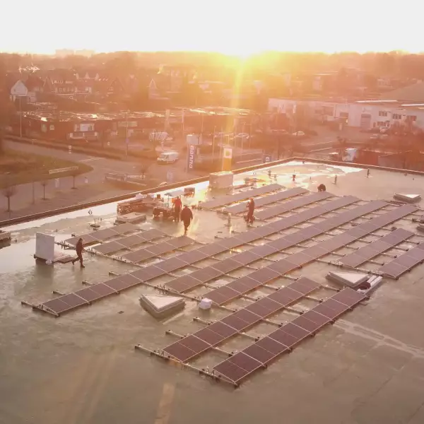 Aerial view of commercial solar installation
